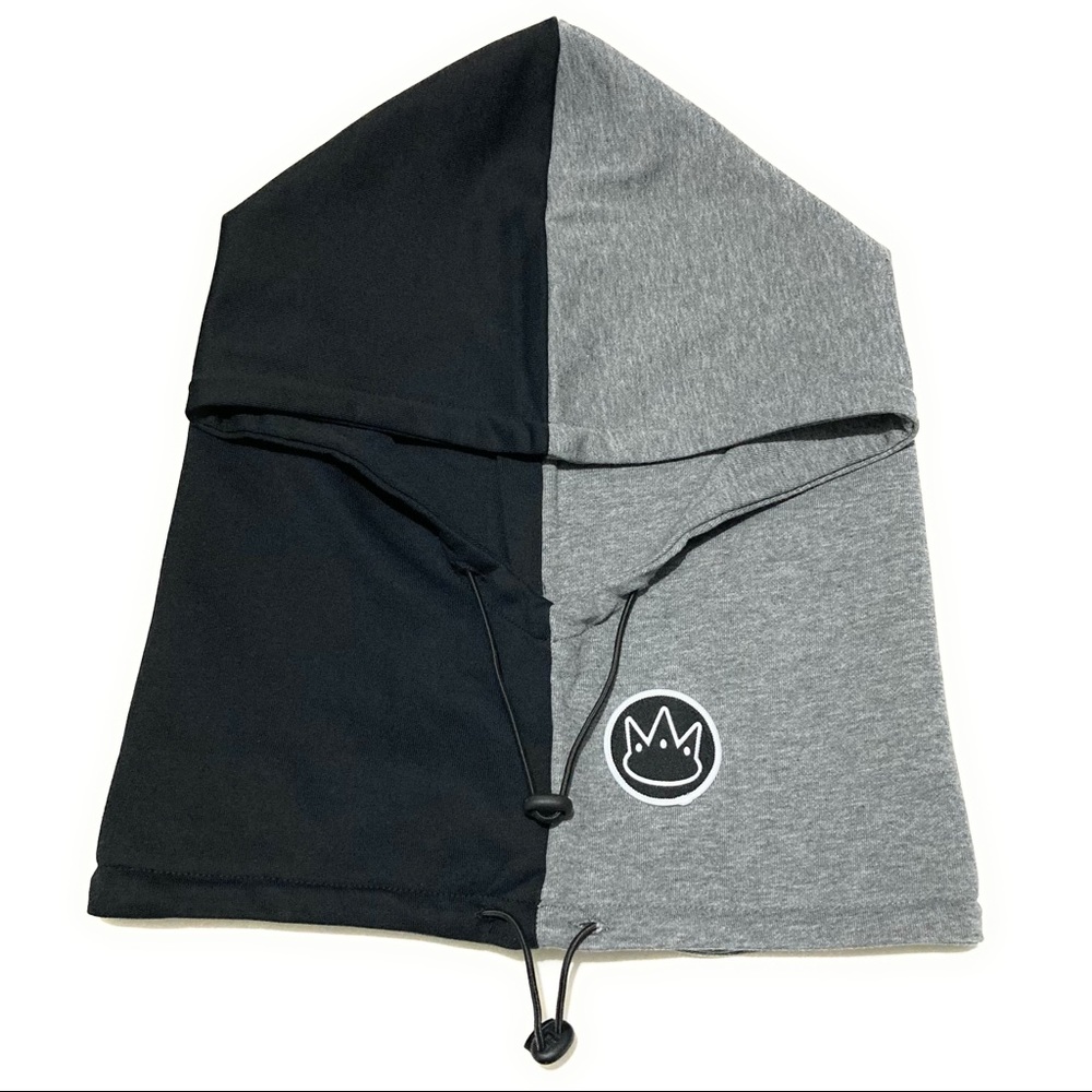 Split Half Black Grey Gray 2 Two Tone Cotton Hoodie Hat Scarf Head Neck Warmer